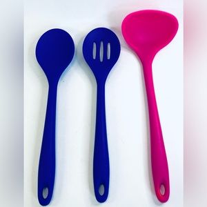 Zeal 3pc Silicone Kitchen Utensil Set Slotted Serving Spoon Ladle Purple Pink